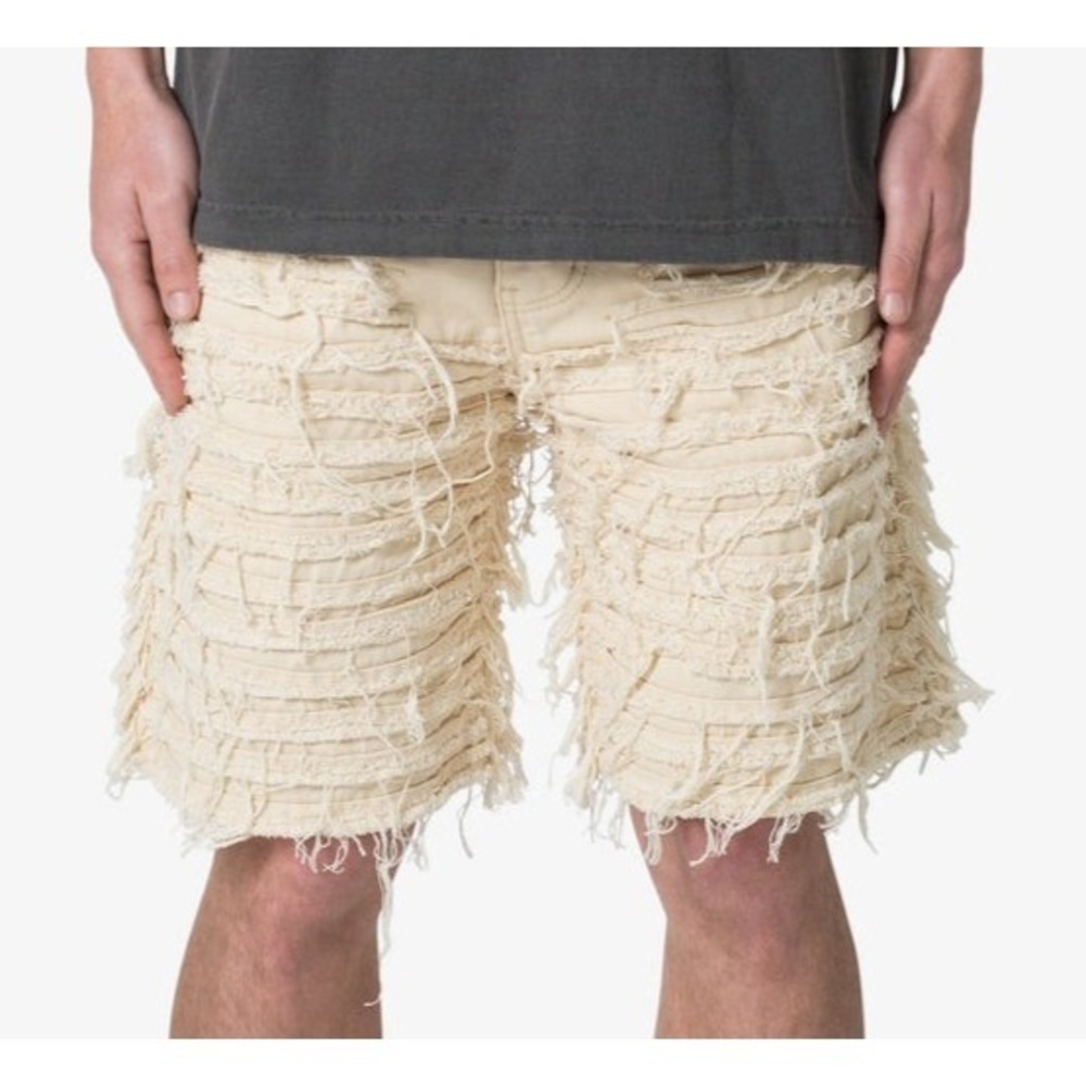 mnml Shorts Mens 32 Khaki Distressed Allover Frayed Denim Shorts